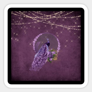 Wonderful peacock and flowers in purple colors Sticker